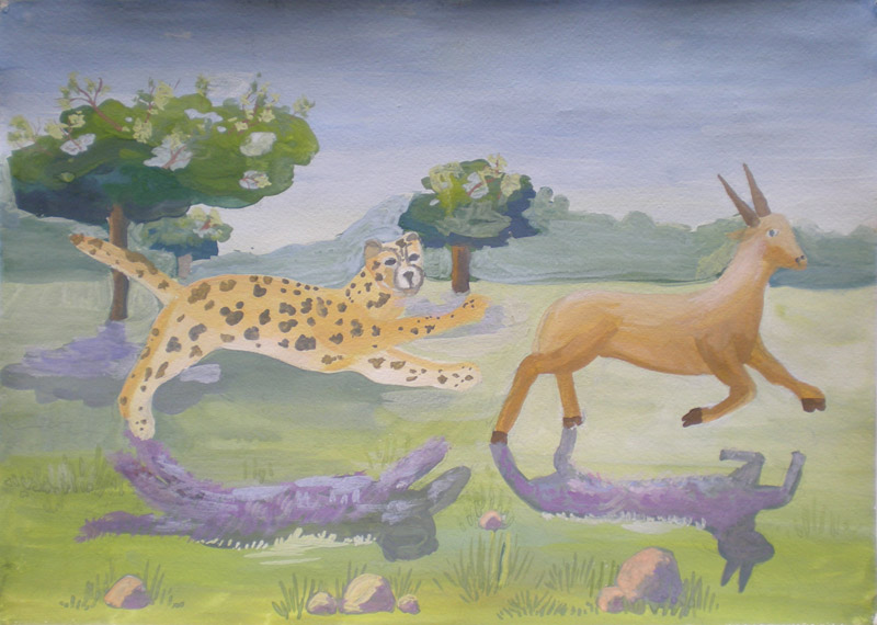 Худякова Анастасия, 12 лет, 1 день из жизни леопарда, триптих, 2008, гуашь